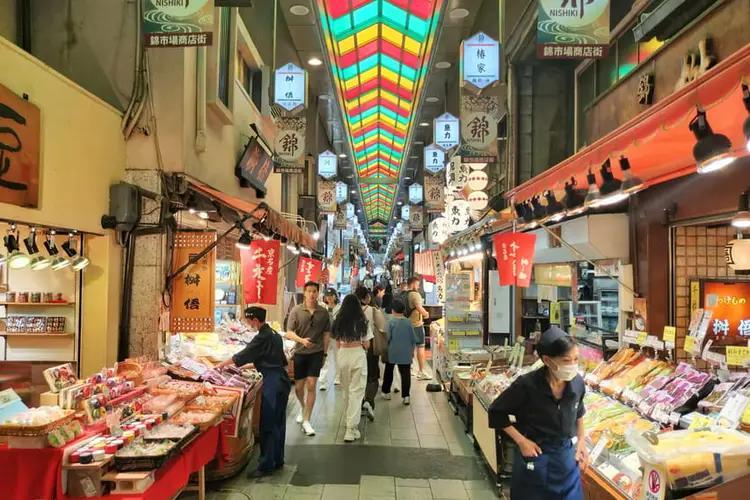 錦市場商店街走道與店舖招牌